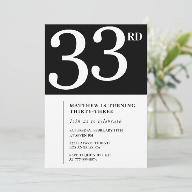 invitación de cumpleaños número 33 Hombre Blanco N (Anverso de pie)