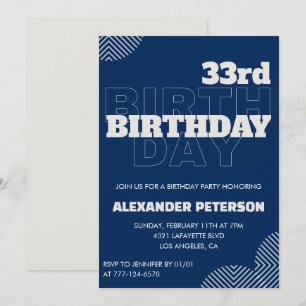 invitación de cumpleaños número 33 hombres azul ma