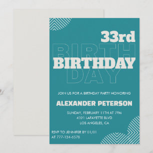 invitación de cumpleaños número 33 hombres tipogra
