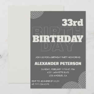 invitación de cumpleaños número 33 Hombres Tipogra