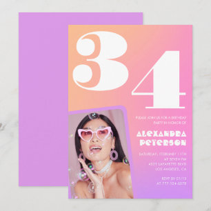 Invitación de cumpleaños número 34 con gradiente r