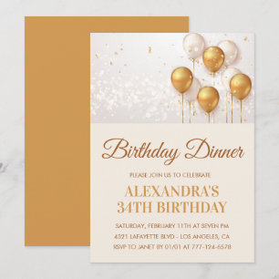 Invitación de cumpleaños número 34 dorada Cena de