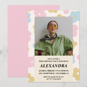 Invitación de cumpleaños número 36 con foto floral