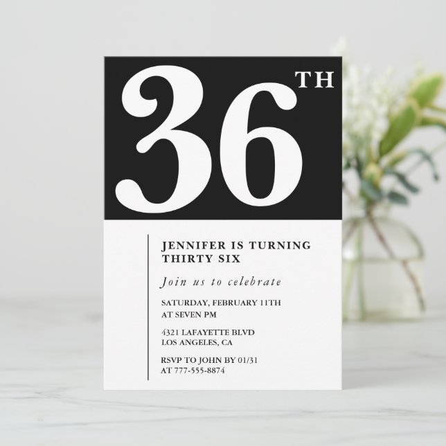Invitación de cumpleaños número 36 elegante chica  (Anverso de pie)