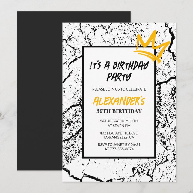 Invitación de cumpleaños número 36 Grunge Negra Gr (Anverso / Reverso)