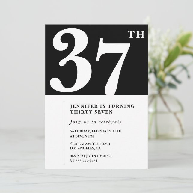 Invitación de cumpleaños número 37 elegante chica  (Anverso de pie)