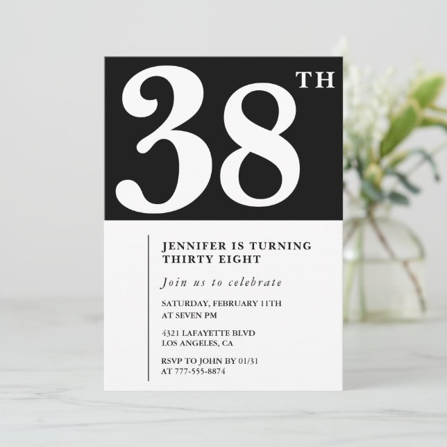 Invitación de cumpleaños número 38 elegante chica  (Anverso de pie)