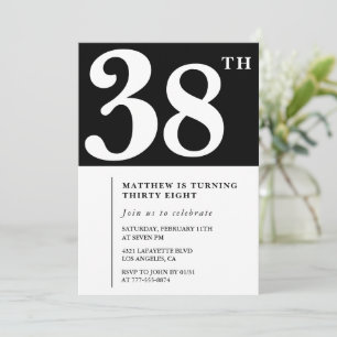 Invitación de cumpleaños número 38 negra Elegante