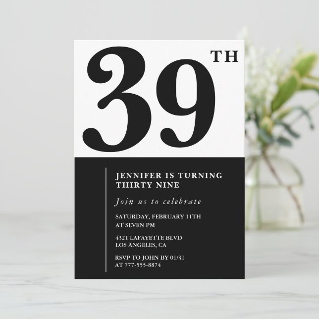 Invitación de cumpleaños número 39 elegante chica  (Anverso de pie)