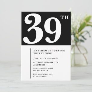 Invitación de cumpleaños número 39 negra Elegante