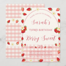 Invitación de cumpleaños número 3 Berry Sweet Stra