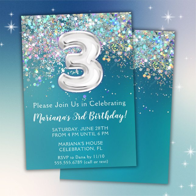 Invitación de cumpleaños número 3 con destellos de (Subido por el creador)
