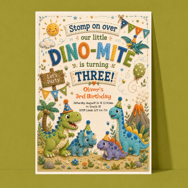 Invitación de cumpleaños número 3 con dinosaurio (Subido por el creador)