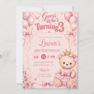 Invitación de cumpleaños número 3 con flores rosad