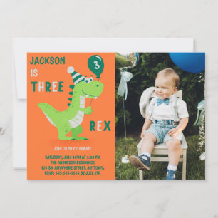 Invitación de cumpleaños número 3 con foto de Dino