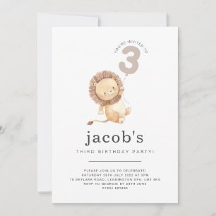 Invitación de cumpleaños número 3 con globo de leó