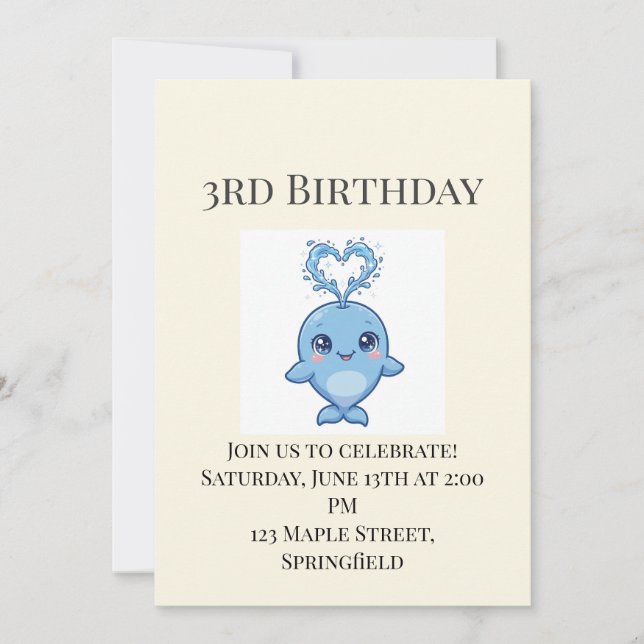 Invitación de cumpleaños número 3 de adorable ball (Anverso)