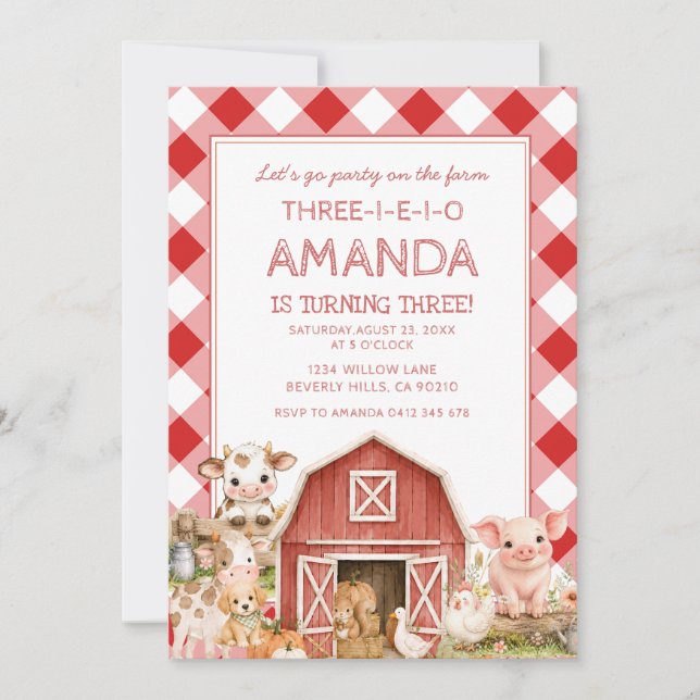 Invitación de cumpleaños número 3 de Animales de G (Anverso)