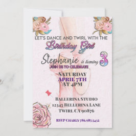 Invitación de cumpleaños número 3 de bailarina bai