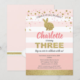 Invitación de cumpleaños número 3 de conejita rosa