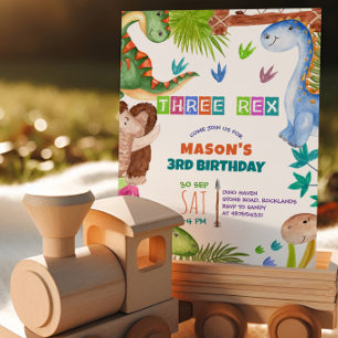 Invitación de cumpleaños número 3 de Dinosaurio Ni