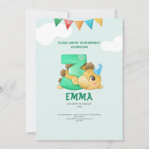 invitación de cumpleaños número 3 de dinosaurio pa