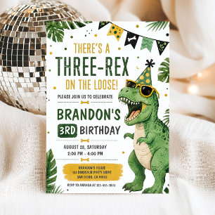 Invitación de cumpleaños número 3 de Dinosaurio Tr