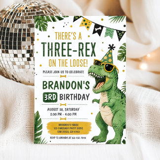Invitación de cumpleaños número 3 de Dinosaurio Tr
