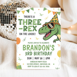 Invitación de cumpleaños número 3 de Dinosaurio Tr