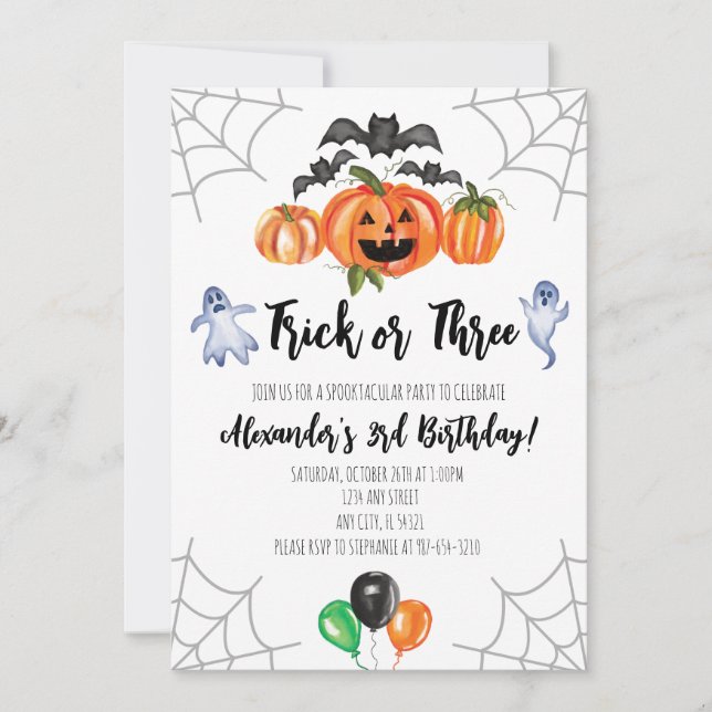 Invitación de cumpleaños número 3 de Halloween 'Tr (Anverso)