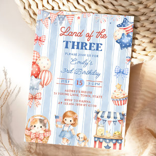 Invitación de cumpleaños número 3 de niña con raya