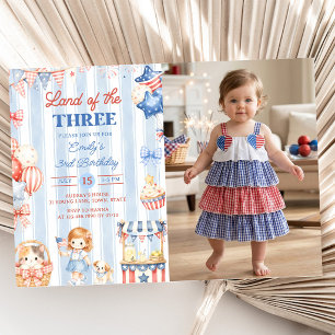 Invitación de cumpleaños número 3 de niña con raya
