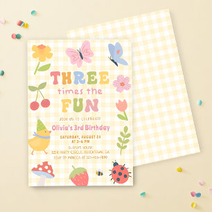 Invitación de cumpleaños número 3 de niña de cuadr
