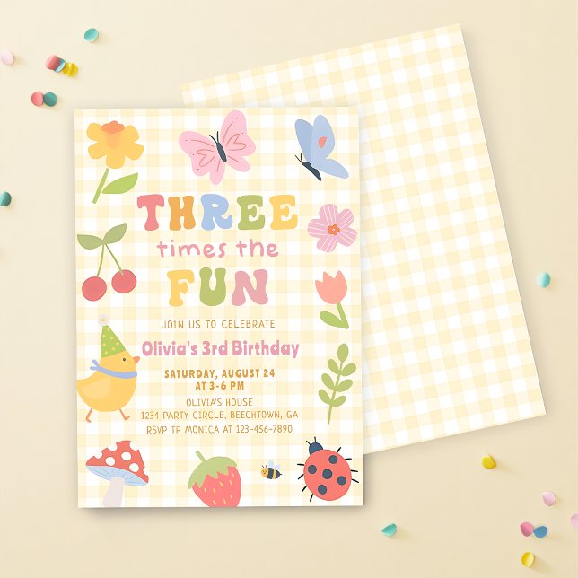 Invitación de cumpleaños número 3 de niña de cuadr (Subido por el creador)