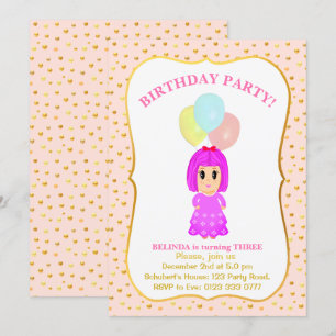 Invitación de cumpleaños número 3 de niña linda