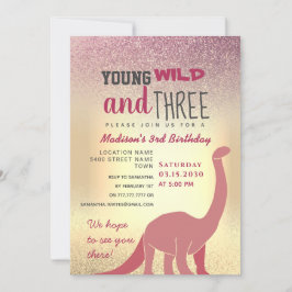 Invitación de cumpleaños número 3 de niña rosa