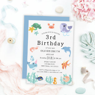 Invitación de cumpleaños número 3 de niños con ani