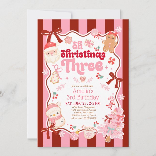 Invitación de cumpleaños número 3 de Oh Christmas  (Anverso)