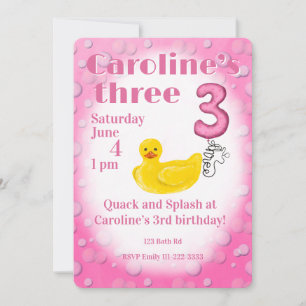 Invitación de cumpleaños número 3 de Pato de Goma 
