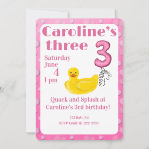 Invitación de cumpleaños número 3 de Pato de Goma