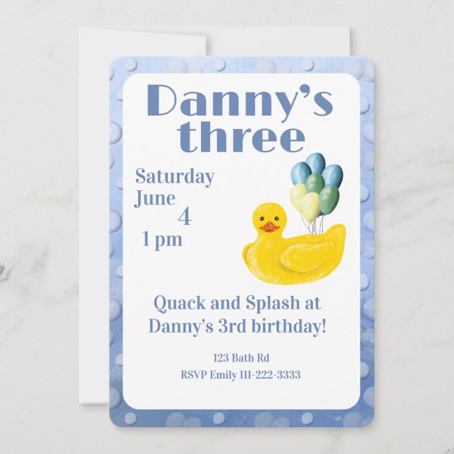 Invitación de cumpleaños número 3 de Pato de Goma  (Anverso)