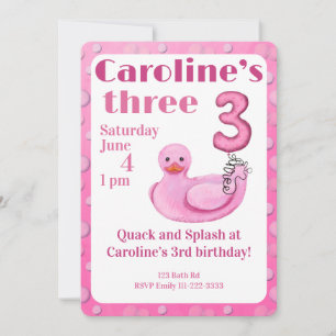 Invitación de cumpleaños número 3 de Pato de Goma