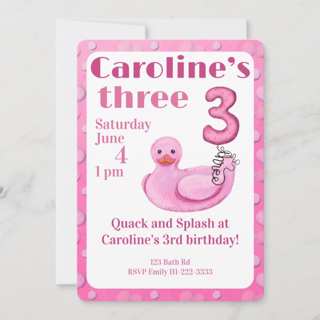 Invitación de cumpleaños número 3 de Pato de Goma  (Anverso)