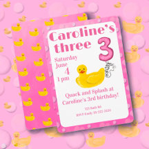 Invitación de cumpleaños número 3 de Pato de Goma