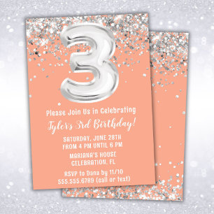Invitación de cumpleaños número 3 de Peach Silver