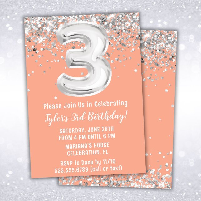 Invitación de cumpleaños número 3 de Peach Silver  (Subido por el creador)