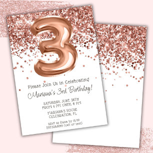 Invitación de cumpleaños número 3 de Rose Gold