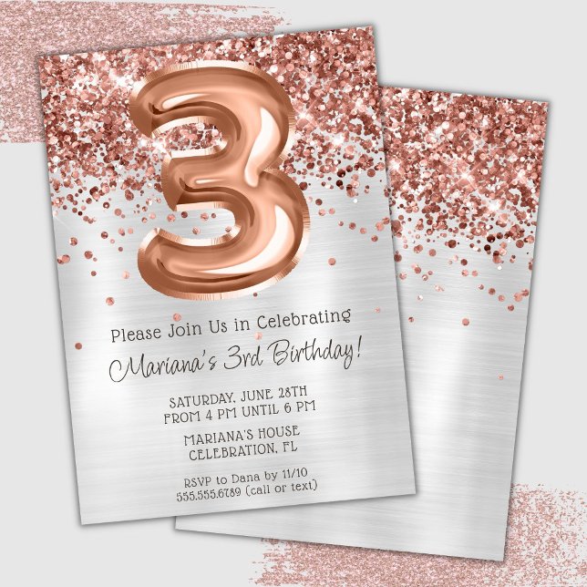 Invitación de cumpleaños número 3 de Rose Gold Sil (Subido por el creador)