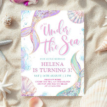 Invitación de cumpleaños número 3 de sirena bajo e