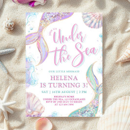 Invitación de cumpleaños número 3 de sirena bajo e
